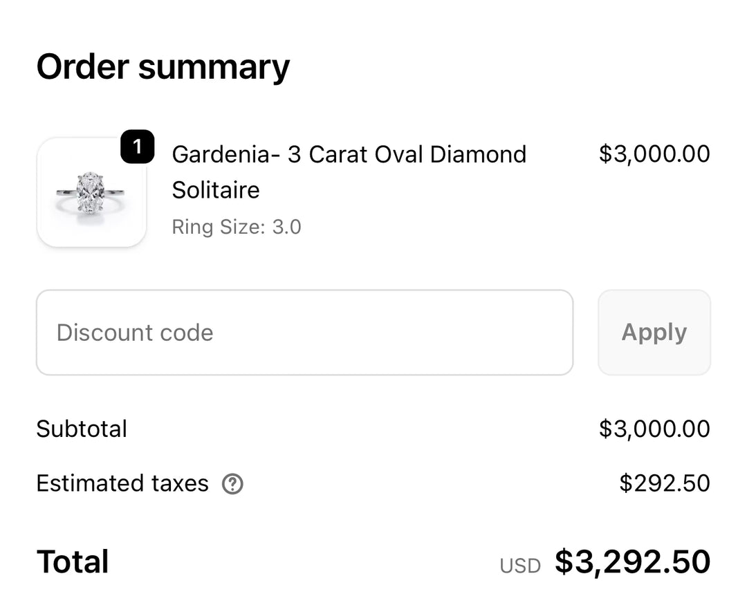 Gardenia 3ct Oval Sales Tax