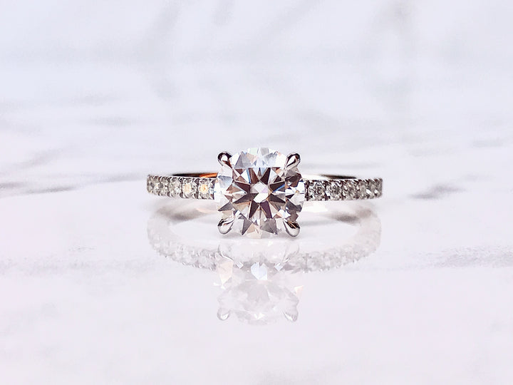 Samantha- Classic 4 Prong Diamond Pave Solitaire