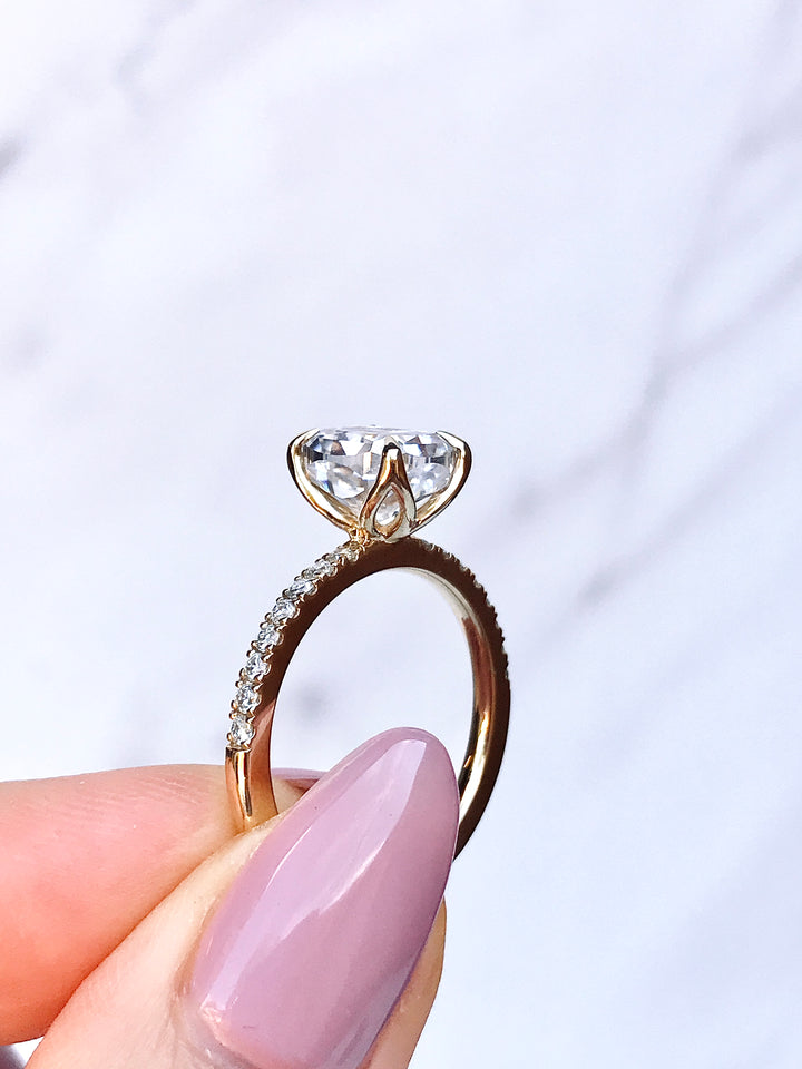 Rose Solitaire-  Petal Prong Cushion Cut