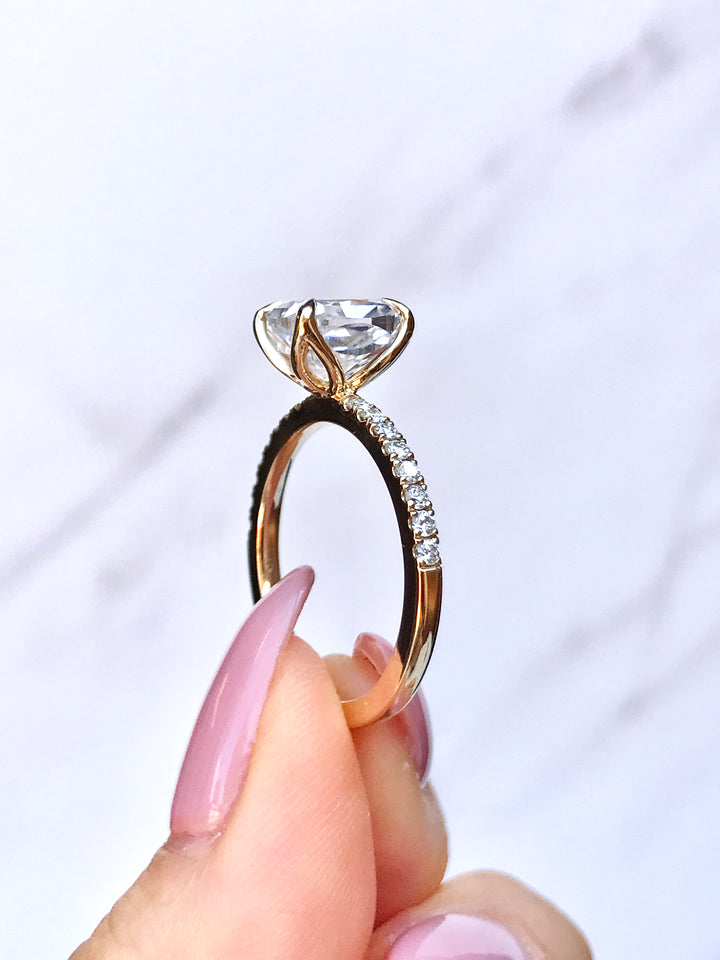 Rose Solitaire-  Petal Prong Cushion Cut