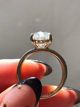 Load image into Gallery viewer, The Blake- Double Band Oval Solitaire with Hidden Pave Halo
